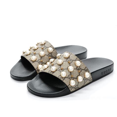 gucci supreme pearl slides|gucci slides outlet.